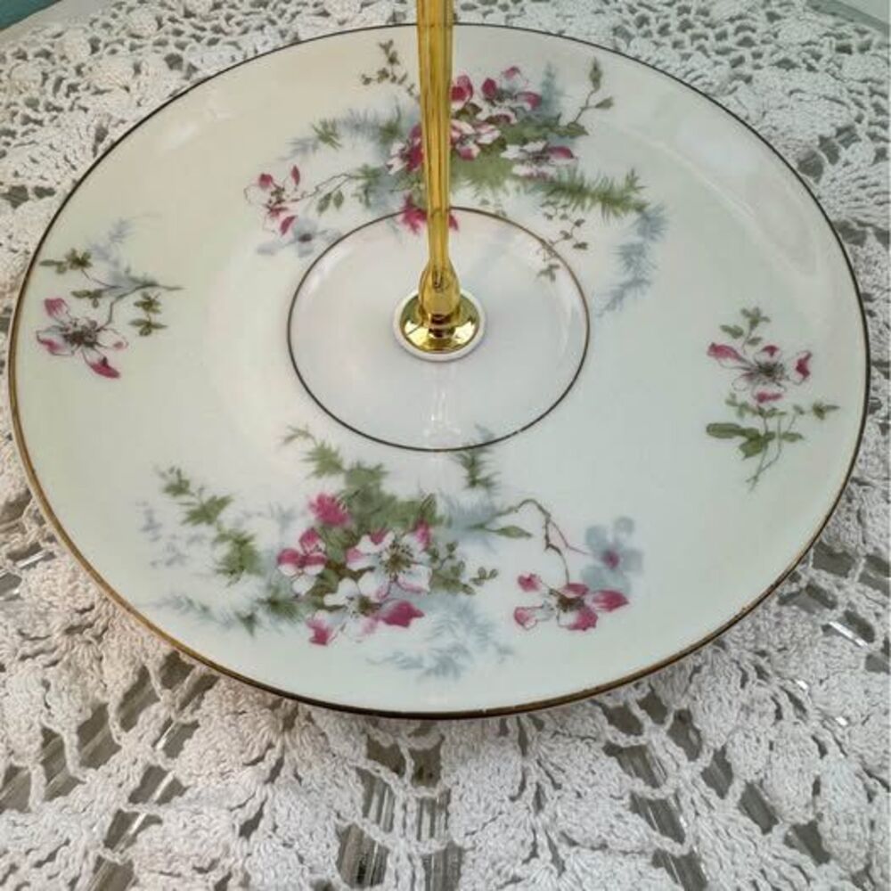 Two-Tier Decorative Theodore Haviland Apple Blossom Pattern Tea Cup Jewelry Tray - Picture 2 of 4